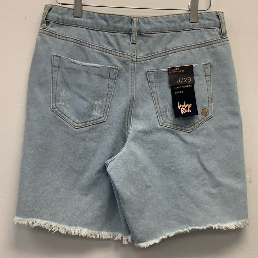 Indigo Rein Recycled Super High Rise Distressed Denim Bermuda Shorts, Size 11/29 - Picture 2 of 12